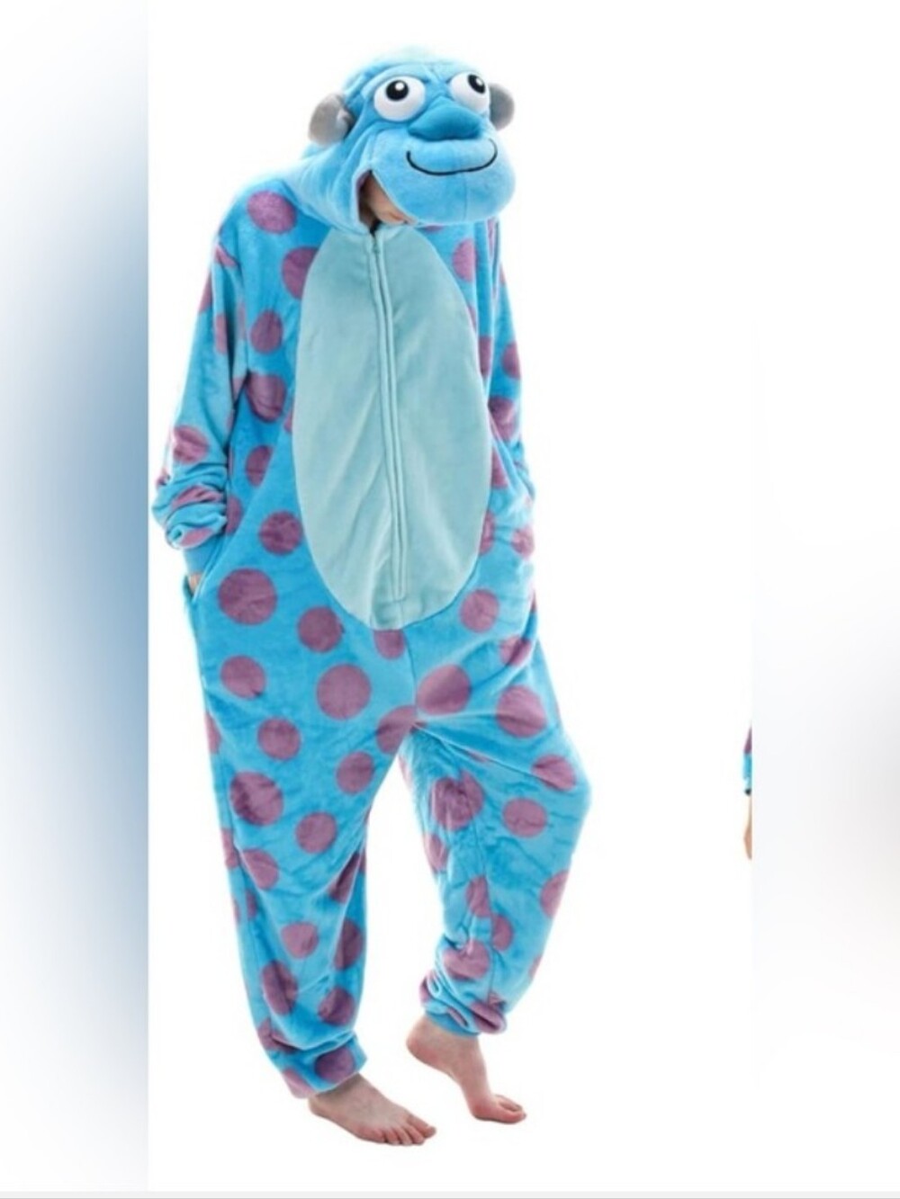 Adult Polka-Dot Plush One-Piece (XL)🩵💜
